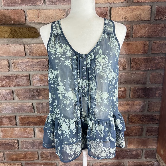 Inked & Faded Tops - INKED & FADED Sparkly Sleeveless Peplum Sheer Blouse 39